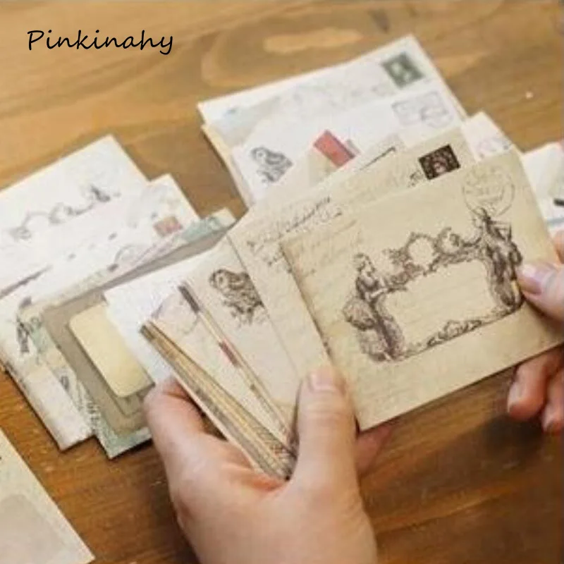 

120 pcs/set 10 Bag Vintage Small Mini Kraft Paper Window Envelopes wedding invitation envelope gift envelope Ancien 73*95mm