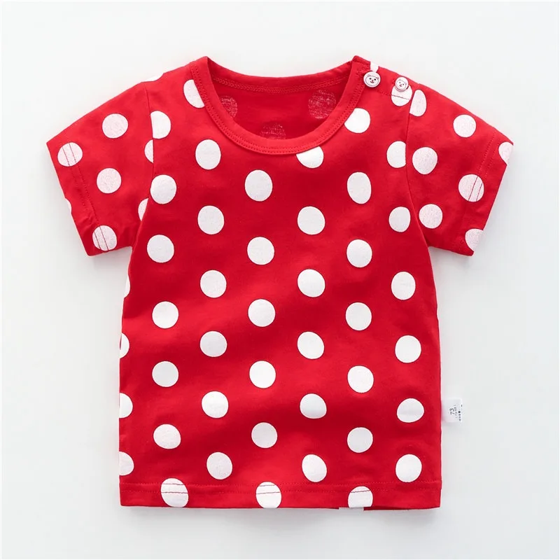 CROAL chery/футболка для маленьких девочек и мальчиков хлопковые детские рубашки модная детская летняя одежда с круглым вырезом для девочек топы, от 73 до 110 см - Цвет: red dot