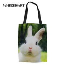 WHEREISART кролик печатных карманные Складные хозяйственные сумки для женщин девочек Многоразовые Эко тканевые Сумки Большая Сумка Bolsa Feminina
