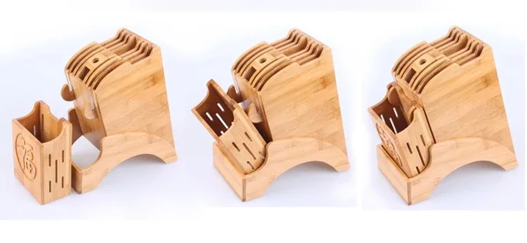 Многофункциональные отверстия бамбуковые блоки рулонные сумки ножевая стойка креативный стеллаж для хранения инструмент деревянная подставка для кухонных ножей блок подставки для ножей