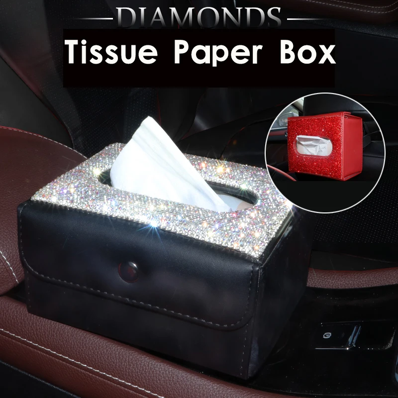 Car Tissue Box Rhinestone Crystal Auto Tissue Holder Block-type Hanging  Multi-function Tissue Box Car Styling Diamante Cover - AliExpress