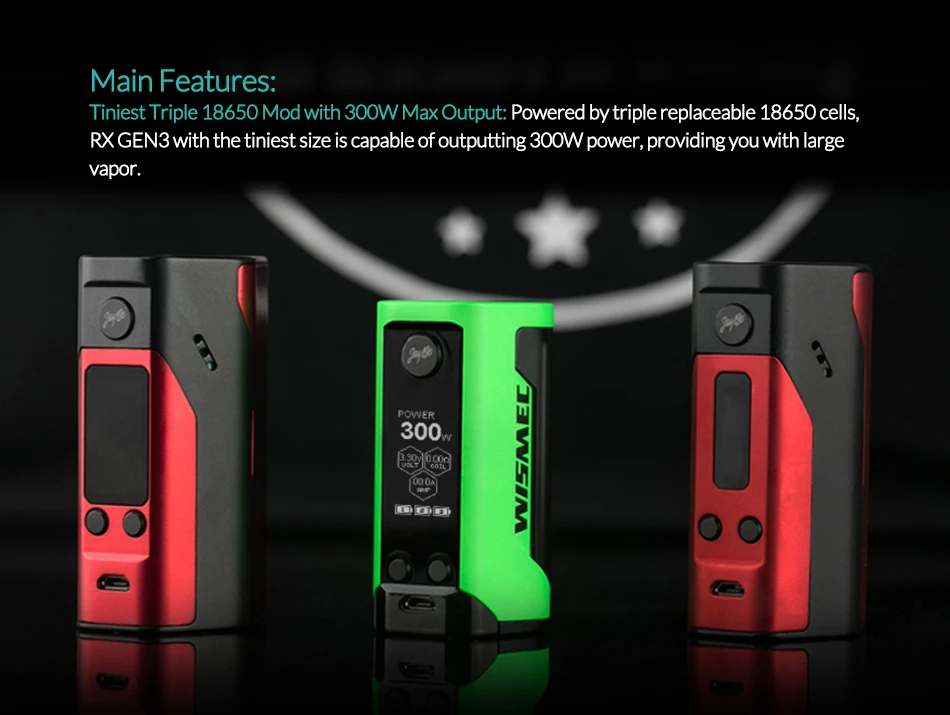 [США/Франция] Wismec Reuleaux RX GEN3 TC Mod Box 300 Вт Выход питание от 18650 батареи VW/TC-Ni/TC-Ti/TC-SS/TCR режим Vape Box Mod