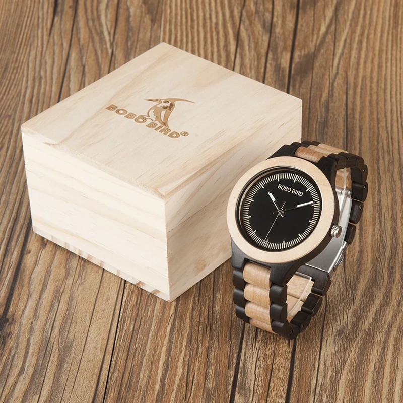 Handmade Natural Wooden Wrist Watch in wood Gifts Box relogio masculino