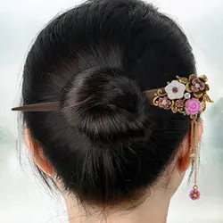 Винтаж деревянный волосы палку Pin для Для женщин ручной работы со стразами цветок дерева Новый