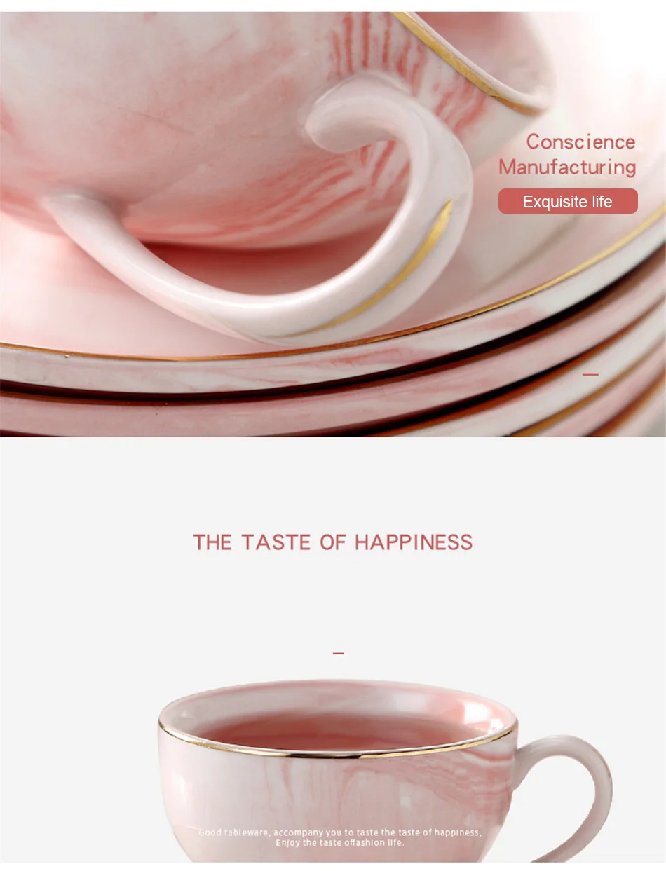 Marble Ceramic Cup Set Creative Gold Plating Milk Coffee Tea Breakfast Porcelain Golden Cup Couple Gift Wedding Decor 125ML (8)