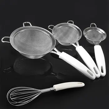 

Stainless steel flour sieve kitchen flour handheld screen filter flour screen oil filter double screen baking tool