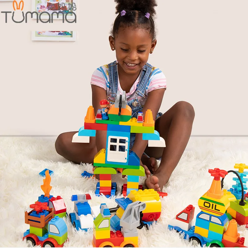 Tumama Big Size Building Blocks 53~125pcs Car Model Traffic Building Brick Compatible Legoed Duplo Large Size Educational Blocks Tumama Big Size Building Blocks 53~125pcs Car Model Traffic Building Brick Compatible Legoed Duplo Large Size Educational Blocks