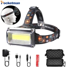 Мощный COB светодиодный налобный светильник DC перезаряжаемый налобный фонарь супер яркий налобный светильник водонепроницаемый налобный фонарь с перезаряжаемой батареей 18650