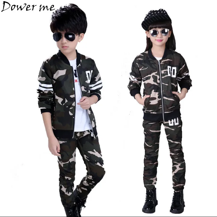 Kids Suits Boys Girls Cotton Army Green Coat Pants Sets Twinset Zipper