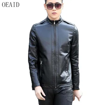 

Men Leather Jacket 2019 New Leather Coat Men Outerwear Short Slim Spring And Autumn Motorcycle Men's Leather Clothing OEAID