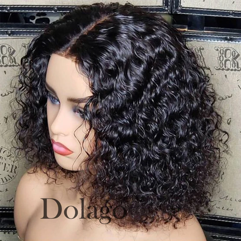 Глубокий вьющиеся короткие боб парики 13x6 Синтетические волосы на кружеве человеческих волос парики для Для женщин 150% Бразильский Glueless