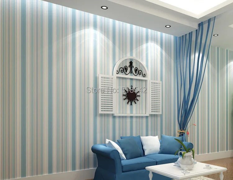 Современная мода в Вертикальную Полоску синий обоев для стен детская комната Спальня Гостиная Задний план покрытия стен декор
