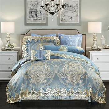 

New 4/6/9Pcs Luxury Royal Bedding set Stain Jacquard Cotton Double King Queen size Bedspread set Duvet cover Pillowcases
