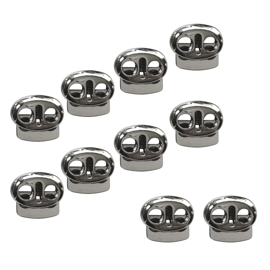 (Pack of 10) Metal Bean Cord Locks Stopper Toggle Rope Clamp 2-Holes Cordlocks Clasp Buckle Drawstring Sewing Fasteners