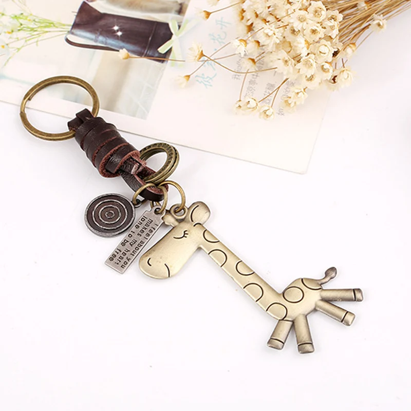 

Animals Giraffe Pendant Leather Key Chain Women Key Rings Love Gift Jewelry Keychains Bag Trinket