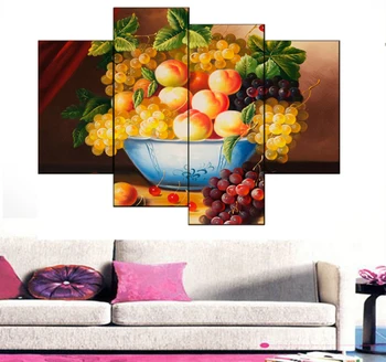 

4 Pcs Modern Still Life Peach grapes Canvas Prints Posters wall art Canvas painting Wall Pictures For living room Kitchen decor