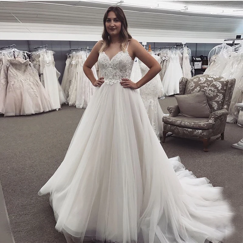 

Plus Size A-line Boho Wedding Dresses Spaghetti Straps Custom Bridal Gowns Backless White Ivory Vestidos De Noiva Sweep Train