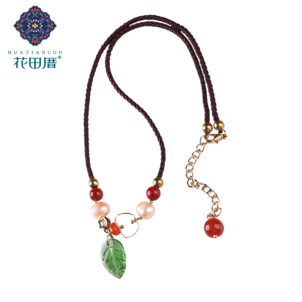 

Vintage Leaf Pendant Chokers Necklace Pearl Lampwork Leaf Adjustable Rope Chain Fashion Women Jewelry Chokers Necklace DL-18028