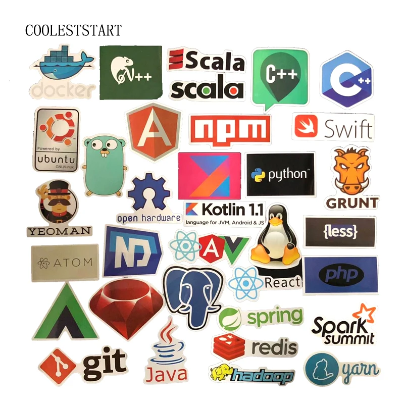 50 шт. интернет Java JS Html Cloud Docker Bitcoin Программирование язык приложение логотип крутые наклейки для ноутбука автомобиля DIY наклейки