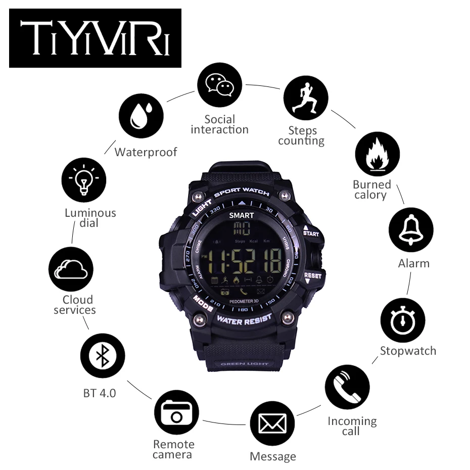 

TiYiViRi EX16 Bluetooth Smart Watch Pedometer Watch Smart Clock Men Women Smartwatch IP67 Waterproof Alarm Clock For Android IOS