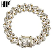 Хип-хоп Bling Iced Out полный кристалл проложить мужской Браслет Золото Серебро Цвет застежки медь кубинские браслеты для мужчин ювелирные изделия