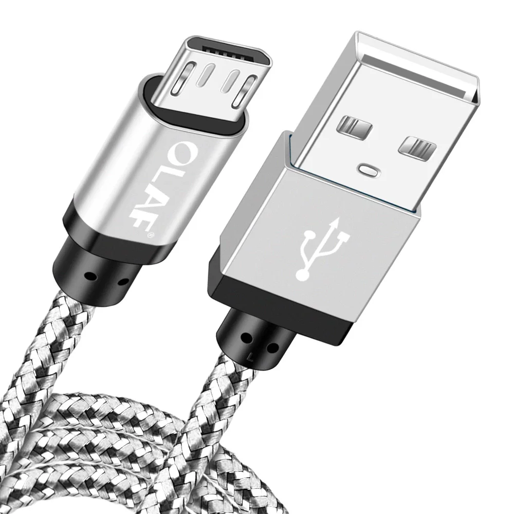 Олаф 1 м 2 м 3 м микро USB кабель 2А нейлон плетение Быстрая зарядка USB кабель для передачи данных для samsung для Xiaomi USB ЗУ для мобильного телефона шнур - Цвет: Silver