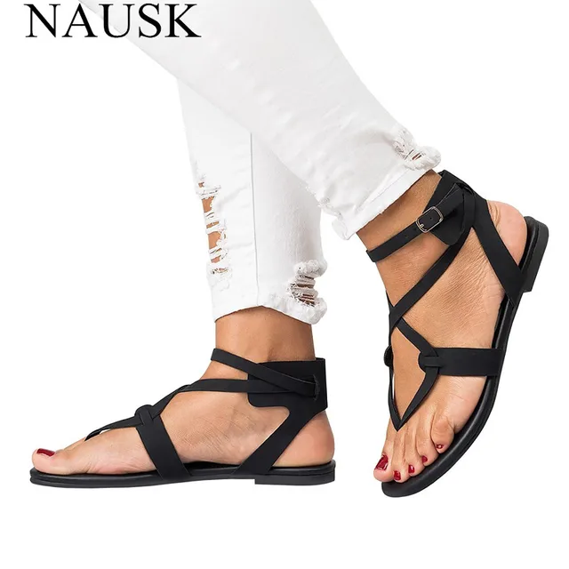 NAUSK 2018 Shoes Woman Summer Shoes Female Casual Flat Heels Ankle Strap Women Sandals Plus Size 42 43