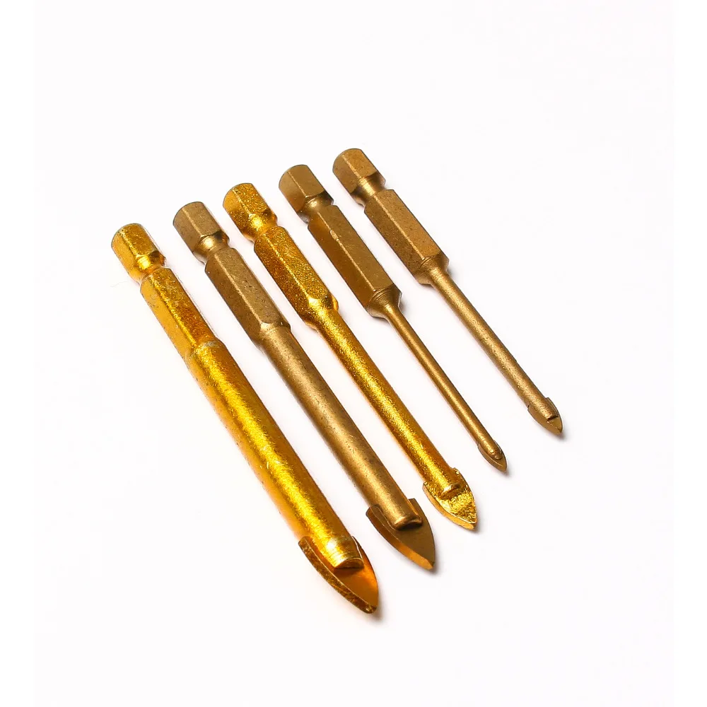 5pcs/lot titanium coated hex glass tile drill bit Set for Wall carbide