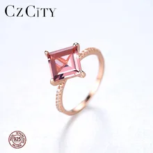 CZCITY, милое, 925 пробы, серебряное, квадратное кольцо для женщин, вечерние, свадебные, Роскошные, CZ, розовый драгоценный камень, Розовая позолота, хорошее ювелирное изделие, подарки