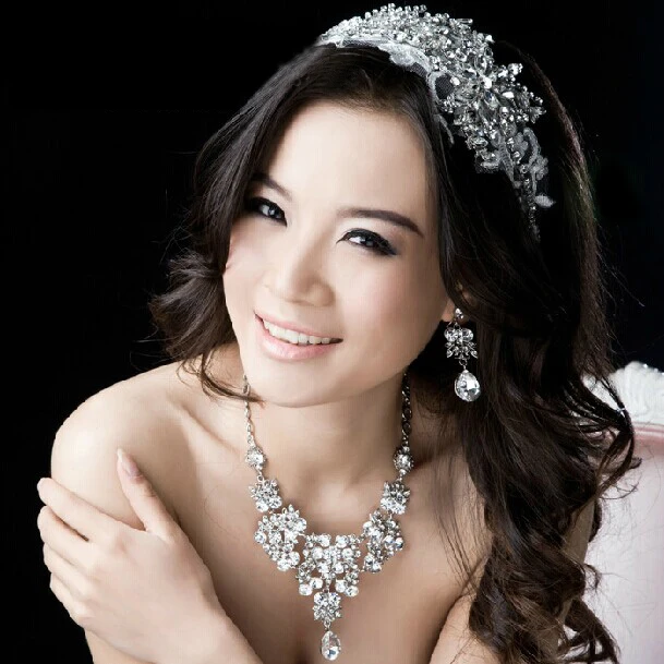 New Wedding Jewellery Set Austrian Crystal Bridal Jewelry Sets For Women Long Tassel Statement NecklaceEarrings Set (