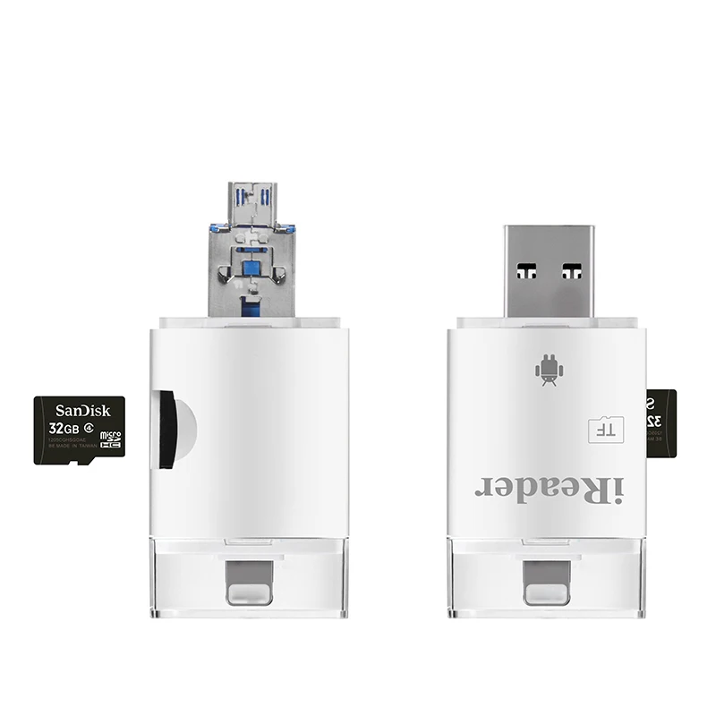 

Portable Mini Design Charming 3 in 1 Card Reader USB 3.0 Lightning Micro USB to 2 Slot TF SD Card Reader