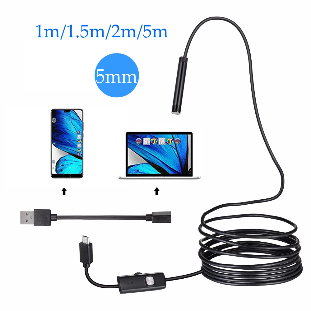 8 мм HD объектив 1 м/2 м/5 м/10 м жесткий кабель Android USB эндоскоп камера светодиодный светильник Borescopes камера для ПК Android телефон