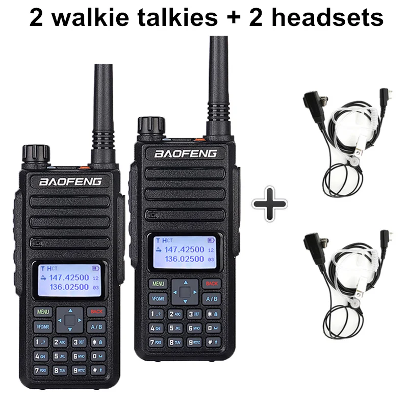 2 шт. Baofeng DM-1801 DMR цифровая рация Tier 1/2 Ham радио UHF VHF Walky Talky профессиональная CB радиостанция Telsiz - Цвет: Add 2 headsets