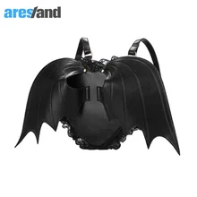 Areslan Women Owl Backpack Black PU Leather Backpack for Teenage Girls Fashion Bat Wings Gothic Punk Lace Lolita Shoulder Bag