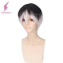 Yiyaobess, черный, белый цвет, Омбре, короткий Косплей парик, синтетические волосы, Кен канеки, костюм на Хэллоуин, вечерние парики для мужчин