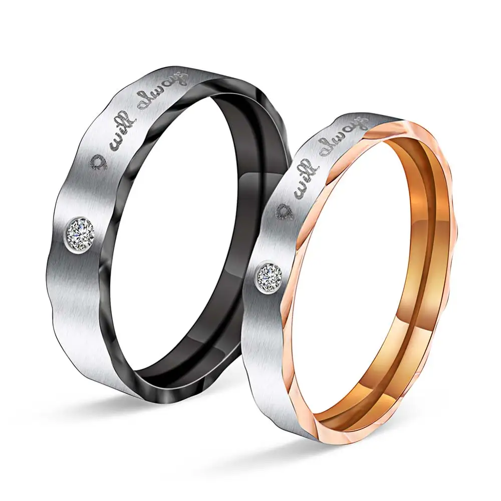 Crystal Couple Ring Stainless steel Ring for Lovers Top Quality Wedding