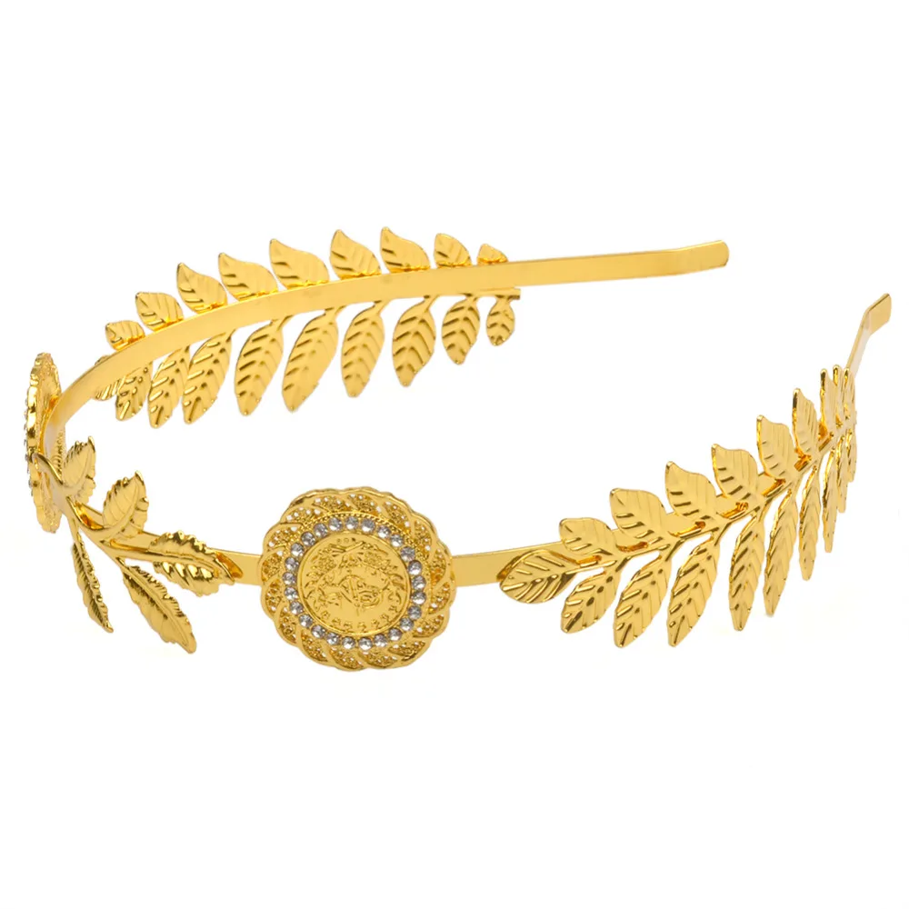 

Arab Wedding Hair Accessories Headpieces Crown Leaf Coin Headband Hairband For Women Gold Color Jewelry #J0871