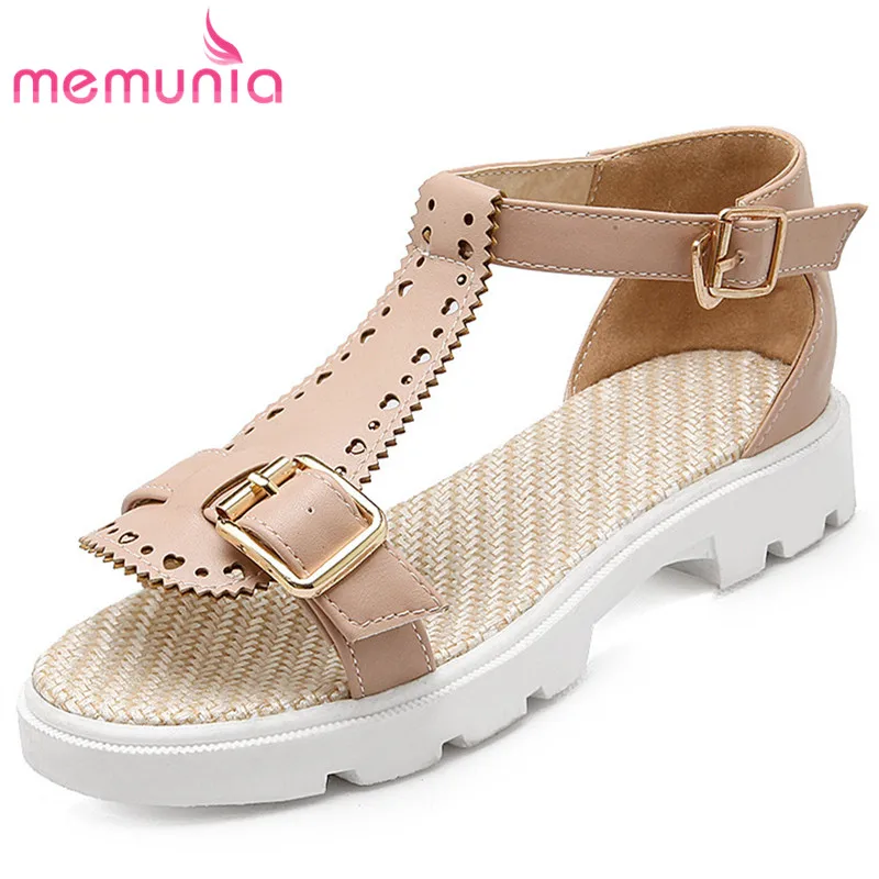 

MEMUNIA 2018 fashion summer women sandals hollow out causal shoes buckle flats ladies shoes soft pu leather party shoes woman