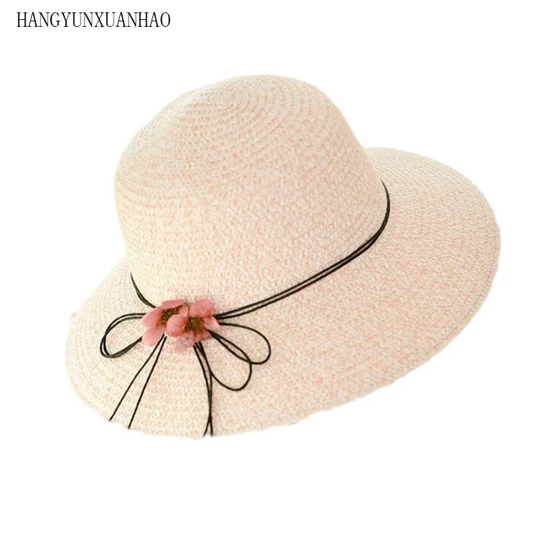 

HANGYUNXUANHAO New Fashion Sun Hat Women's Summer Bow Straw Hats For Women Beach Headwear Chapeau Femme Panama Straw Hat