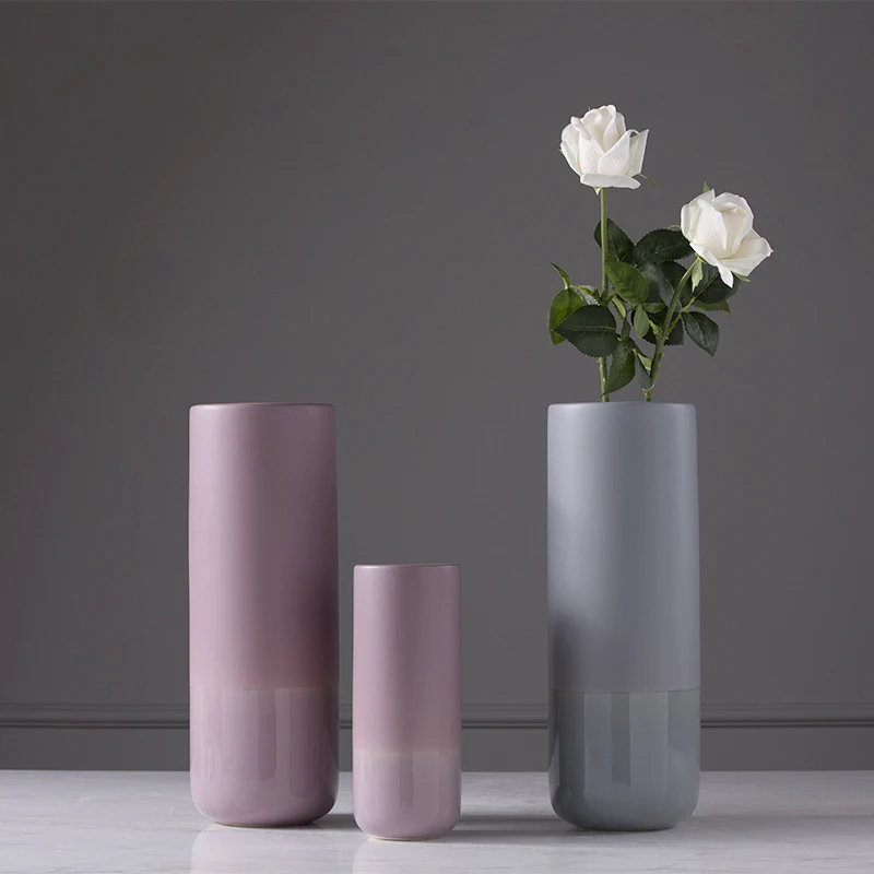 Simple Color Ceramic Vases Matte Purple Bright Purple Vase