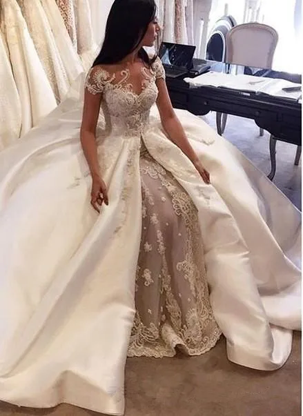Luxury Ball Gown Wedding Dresses 2019 Saudi Arabia Cap Sleeve Lace