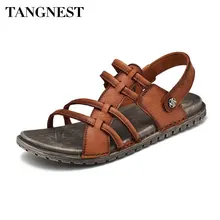 Tangnest/брендовые сандалии-гладиаторы из натуральной кожи, мужские классические пляжные сандалии из коровьей кожи без застежки, непромокаемая Уличная обувь