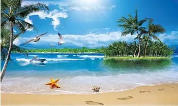 

3d wallpaper custom mural non-woven The sea coconut trees Neptune gull beach landscape paintings photo 3d wall murals wallpaper