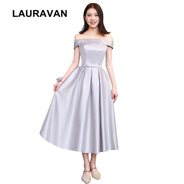 

robe princess gray off the shoulder bandage boat neck dress adult grey short bridal prom tea length party dresses ball gown