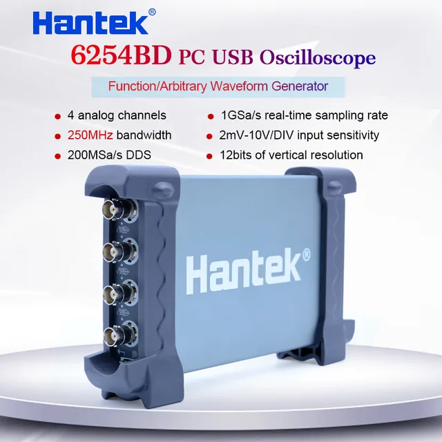 Special Offers Hantek 6254BD Osciloscopio PC Based Handheld Oscilloscope Digital 4Channels 250MHz USB Oscillograph with 25MHz Signal Generator