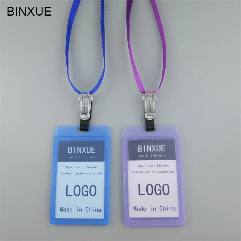BINXUE Employee ID card Cover card,Senior Lanyard Can hang, you can clip ID Holder