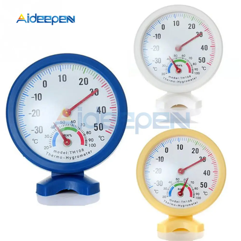 

Mini Round Clock-shaped Indoor Outdoor Thermometer Hygrometer Home Office Wall Mount Temperature Humidity Measure Tool TH108