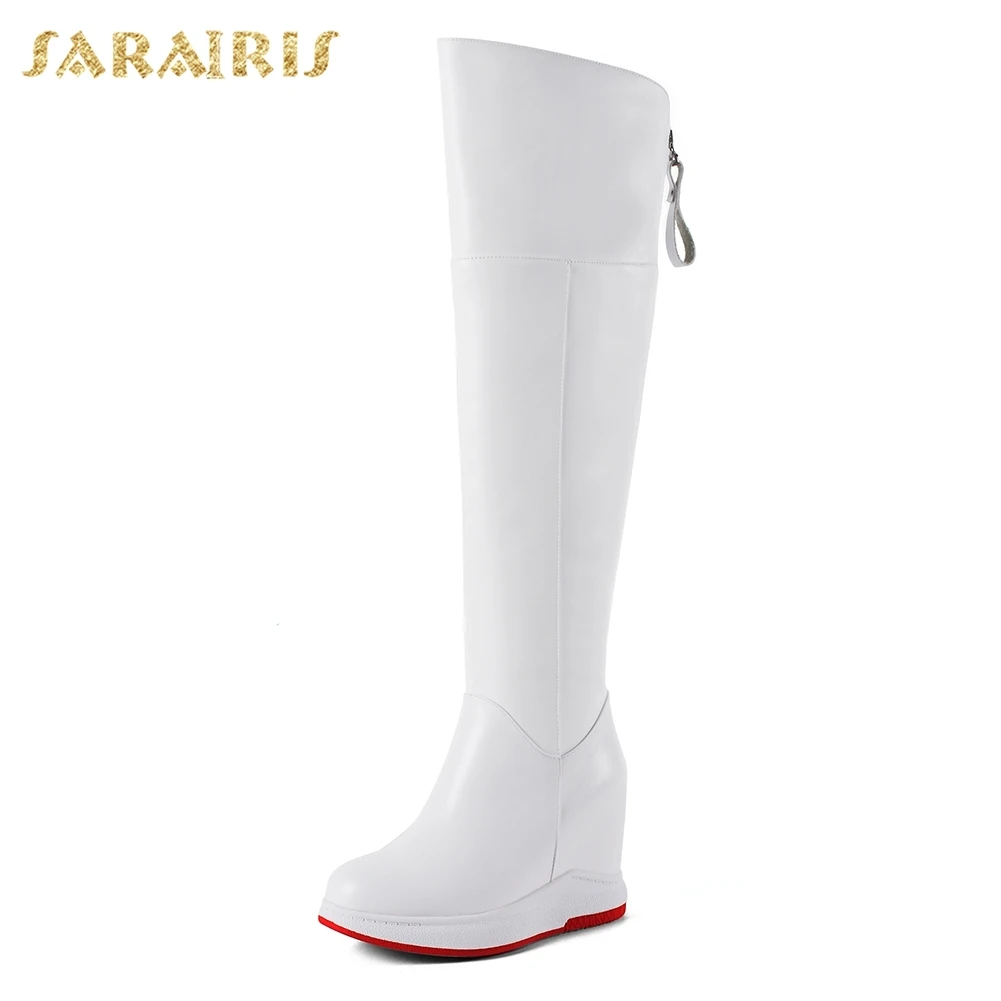 SARAIRIS/; ; Прямая поставка; Лидер продаж; сапоги до колена из коровьей кожи на молнии; женская обувь; теплые плюшевые зимние сапоги для женщин - Цвет: white
