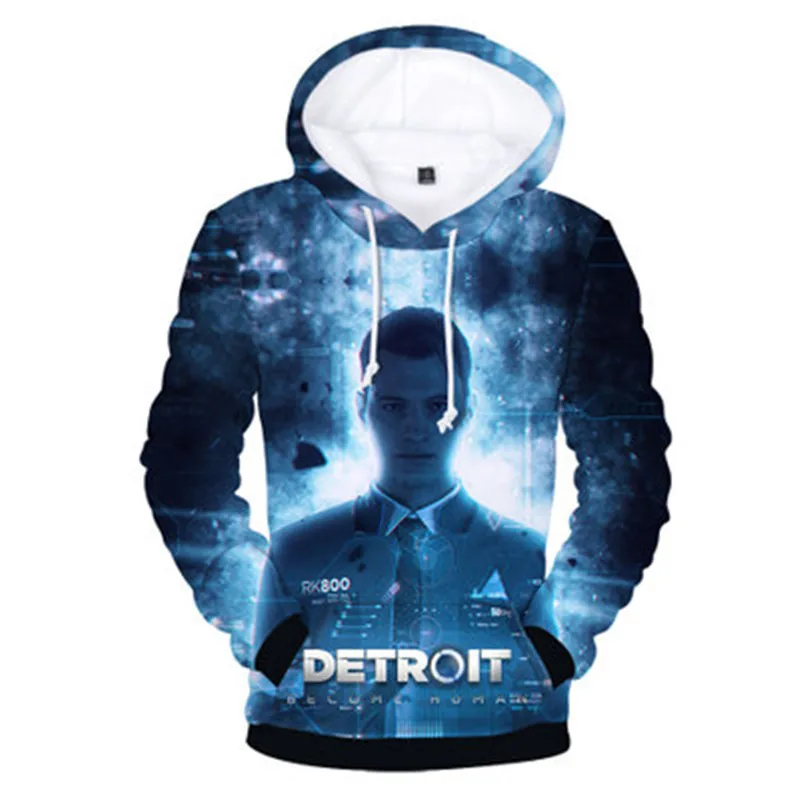 Взрослых Detroit стать человеком 3D цифровой печати Повседневный свитер карман с капюшоном Большие карманы с капюшоном с длинным рукавом