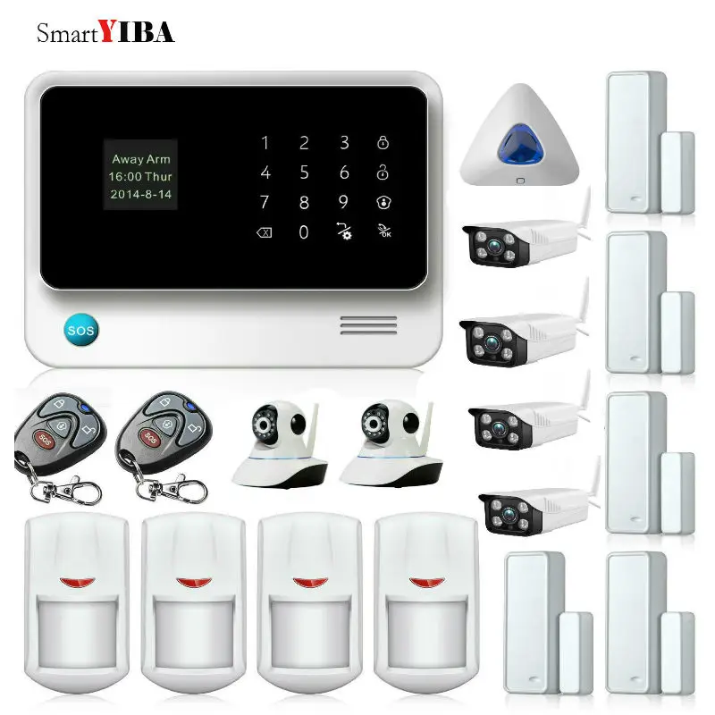 SmartYIBA APP Control Wireless Alarm Sensors WIFI Home Surveillance Gsm Alarm kit+Indoor/Outdoor Camera+Blue Siren Alarm System цена SmartYIBA APP Control Wireless Alarm Sensors WIFI Home Surveillance Gsm Alarm kit+Indoor/Outdoor Camera+Blue Siren Alarm System цены онлайн